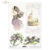 flower, flowers, lilac, lilac flowers, without, castle, woman, lady, dress, window,